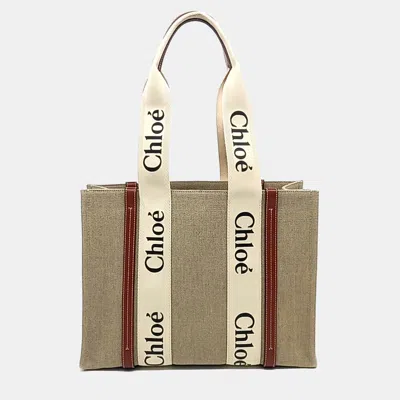 Pre-owned Chloé Beige Brown Fabric Woody Bag Medium