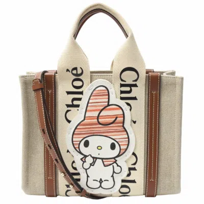 Pre-owned Chloé Beige Brown Linen Leather Shoulder Bag Tote Bag ()