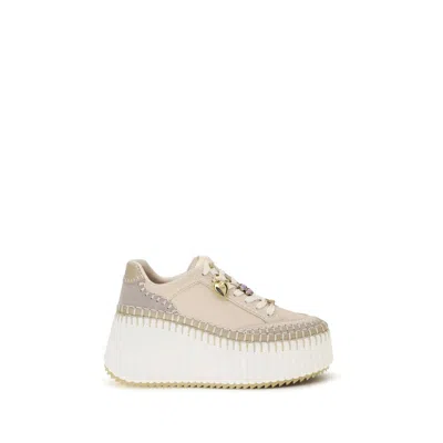 Chloé Beige Calf Leather Bos Taurus Platform Sneakers In Neutral
