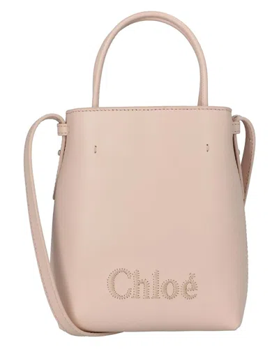 Chloé Beige Calfskin Sense Micro Tote In Pink