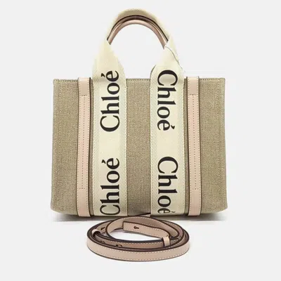 Pre-owned Chloé Beige Canvas And Leather Woody Bag Small In Sand