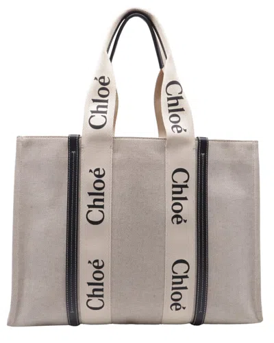 Chloé Beige Canvas Large Woody Tote (authentic Pre-loved) In Neutral