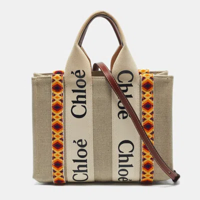 Pre-owned Chloé Beige Canvas Small Woody Tote In Sand