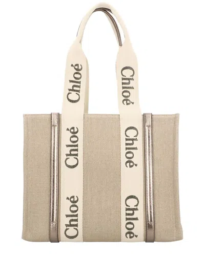 Chloé Beige Canvas Woody Tote (authentic Pre-loved) In Neutral