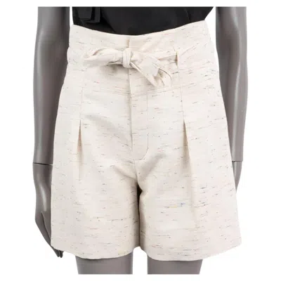Pre-owned Chloé Chloe Beige Cotton Blend Belted Tweed Pants 34 Xs In Brown