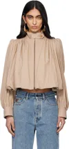 Chloé Women Beige Cropped Jacket With Gathered Shoulders In Cotton Woman In Neutral