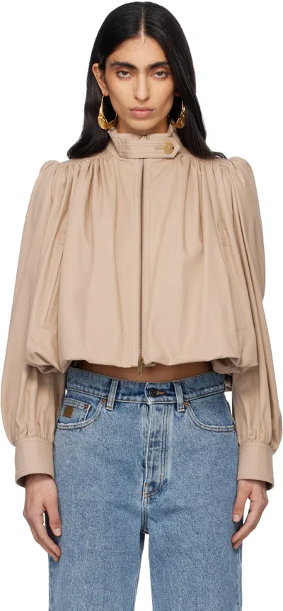 Chloé Beige Cotton Canvas Gathered Boule Jacket In Neutral