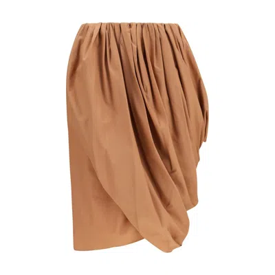 Chloé Draped Organic Cotton Poplin Skirt In Brown