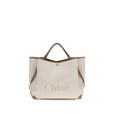 Chloé Beige Cotton Shoulder Bag In White