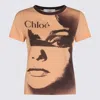 Chloé Multicolor Crewneck T-shirt With Maxi Graphic Print On The Front In Wool Blend Woman In Brown