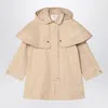 Chloé Kids Caped Cotton Gabardine Trench Coat In Beige