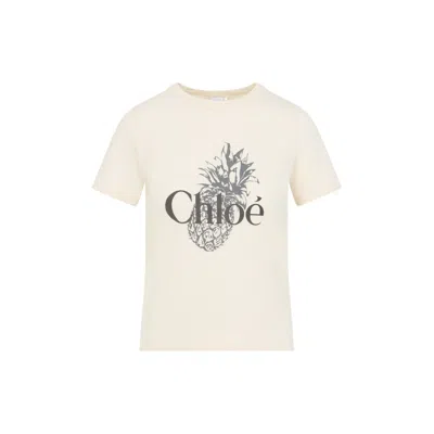 CHLOÉ BEIGE CREWNECK GRAPHIC T-SHIRT