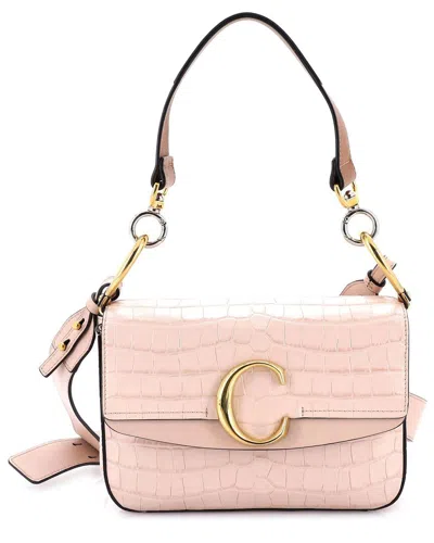 Chloé Beige Croc-embossed Sheep Leather C Double Carry Bag Small (authentic  Pre-loved) In Pink