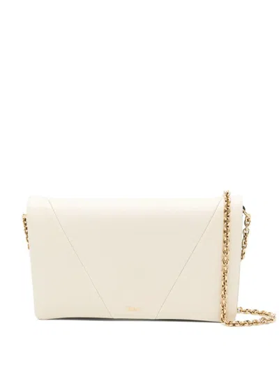 Chloé Beige Flap Wallet With Gold Zip Chain In Neutral