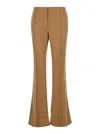 Chloé Beige Flared Pants With Asymmetric Hem In Grain De Poudre Wool Woman In Beige