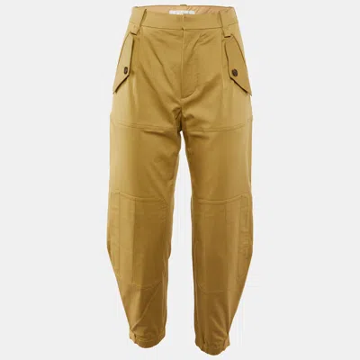 Pre-owned Chloé Beige Gabardine Cotton Patch Detail Trousers M
