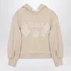 Chloé Embroidered-logo Cotton Hoodie In Beige