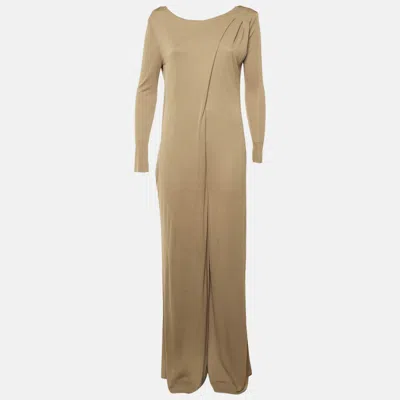 Pre-owned Chloé Beige Jersey Draped Back Jumpsuit M In Sand
