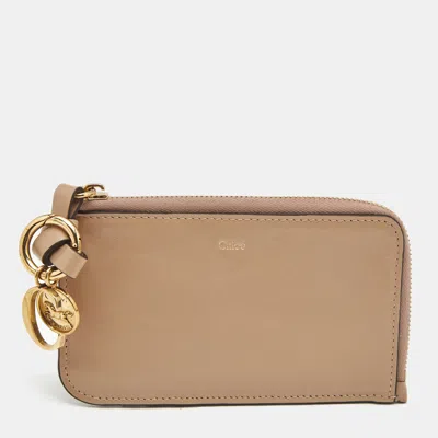 Pre-owned Chloé Beige Leather Alphabet Zip Card Holder