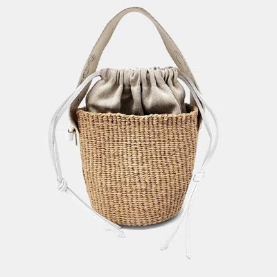 Pre-owned Chloé Beige Leather And Raffia Woody Bucket Bag In Sand