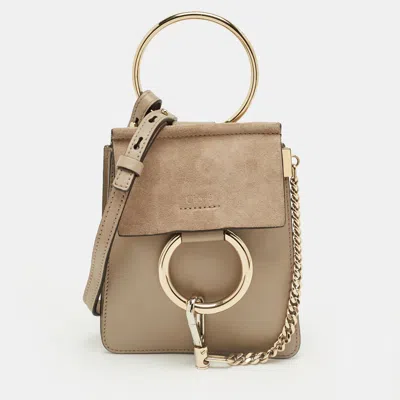 Pre-owned Chloé Beige Leather And Suede Mini Faye Crossbody Bag In Sand