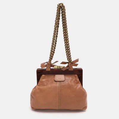 Pre-owned Chloé Beige Leather Frame Shoulder Bag In Sand