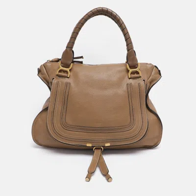 Pre-owned Chloé Beige Leather Large Marcie Shoulder Bag In Sand