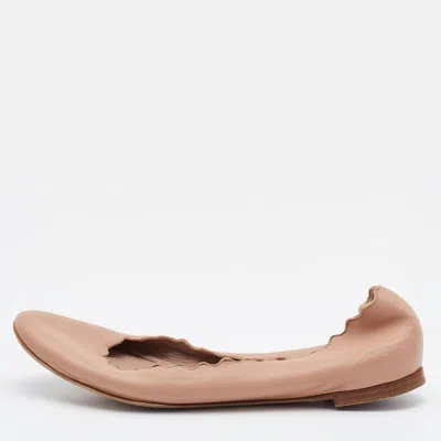Pre-owned Chloé Beige Leather Laurena Scalloped Ballet Flats Size 38