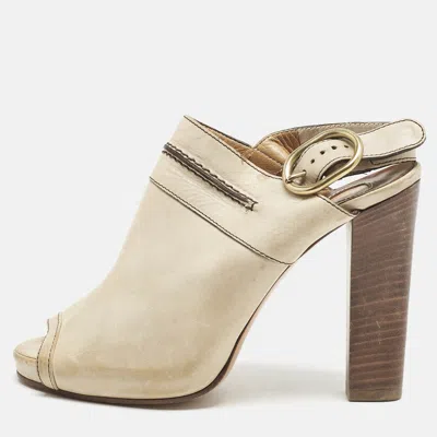 Pre-owned Chloé Beige Leather Peep Toe Slingback Sandals Size 37