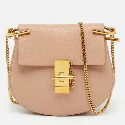 Pre-owned Chloé Beige Leather Small Drew Chain Shoulder Bag In Sand