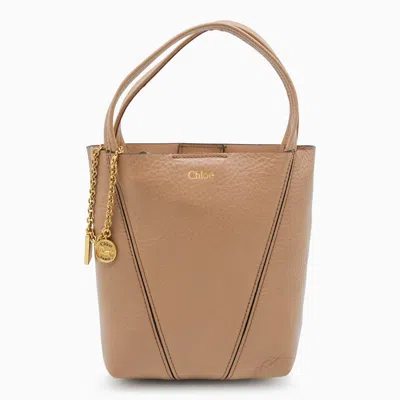Chloé Beige Leather Spin Tote In Pink