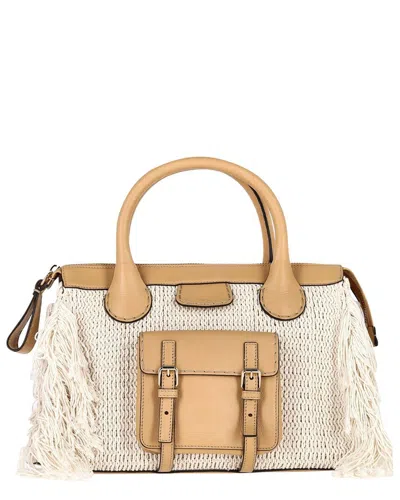 CHLOÉ CHLOÉ BEIGE LINEN EDITH FRINGE MEDIUM DAY BAG (AUTHENTIC PRE-LOVED)