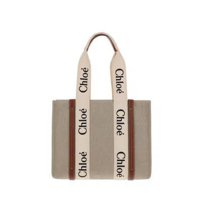CHLOÉ BEIGE LINEN HANDBAG