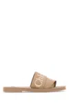 Chloé Chloe Beige Linen Woody Slippers In Gold