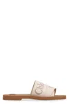 Chloé X High Summer Woody Embroidered Logo Flat Sandals In Neutral