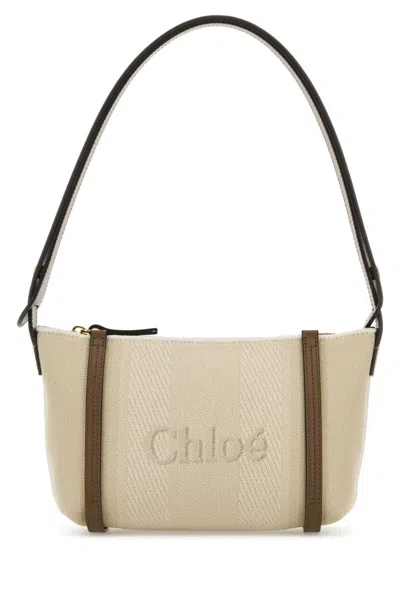 CHLOÉ BEIGE LOGO-JACQUARD SHOULDER BAG