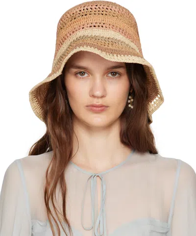 Chloé Sunset Embroidered Striped Raffia Hat In 2ya Multi Beige 1