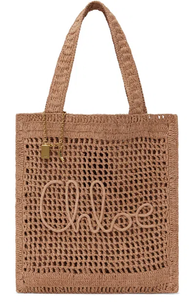 CHLOÉ BEIGE SUMMER BANANA RAFFIA TOTE