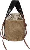 Chloé Woody Small Mifuko Basket Bag With Logo Webbing In 915 Black - Beige 1