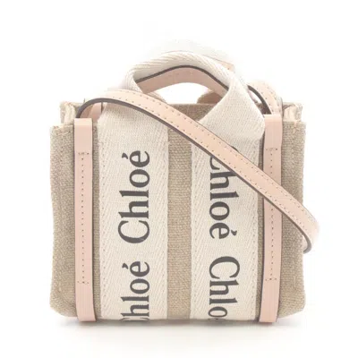 Chloé Beige Pink Canvas Leather Shoulder Bag In Beige, Pink