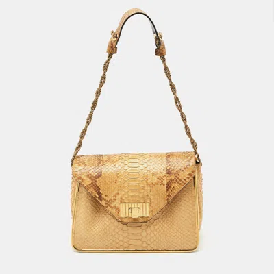 Pre-owned Chloé Beige Python Medium Sally Shoulder Bag In Sand