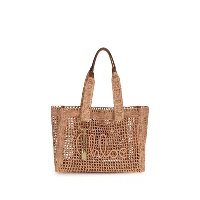 Chloé Beige Raffia Shoulder Bag In Brown