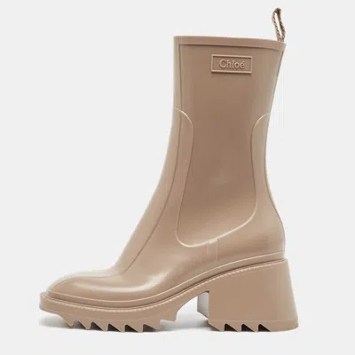Pre-owned Chloé Beige Rubber Mid Calf Rain Boots Size 37 In Brown