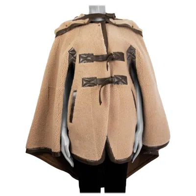 Pre-owned Chloé Chloe Beige Shearling Cape Coat Jacket M - L In Brown