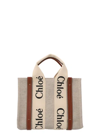 CHLOÉ BEIGE SHOPPING WOODY SMALL TOTE BAG