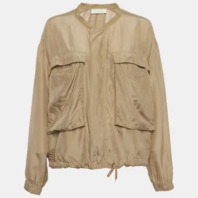 Pre-owned Chloé Beige Silk Zip Front Jacket L In Sand