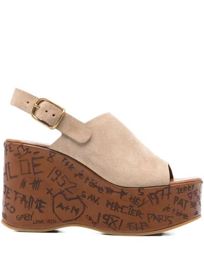 CHLOÉ CHLOÉ BEIGE SUEDE MAXIME WEDGES