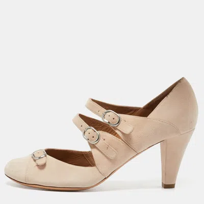 Pre-owned Chloé Beige Suede Strappy Buckle Pumps Size 37