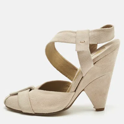Pre-owned Chloé Beige Suede Strappy Slingback Pumps Size 37 In Sand