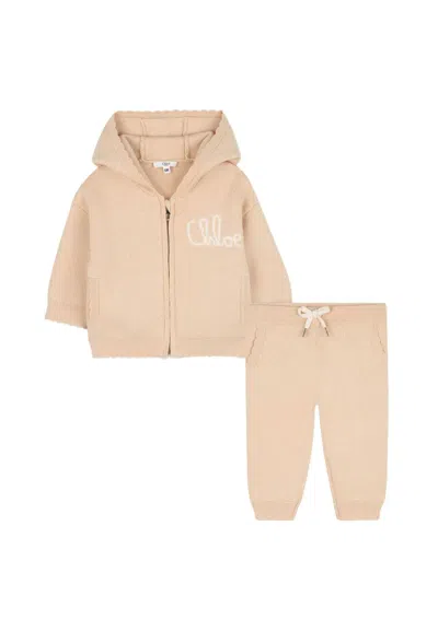 Chloé Kids' Beige Suit For Baby Girl With Logo In Neutral